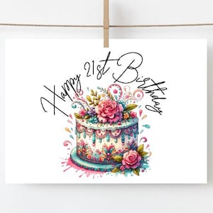 Torta di buon 21° compleanno PNG Download digitale Grafica Clip Art di buon 21° compleanno