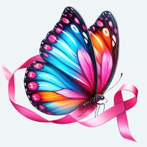 Breast Cancer Awareness Ribbon PNG Digital Download Graphic Breast Cancer Ribbon and Butterfly Graphic