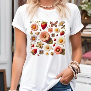 Summer Strawberry and Flower Collage PNG Digital Download Graphic