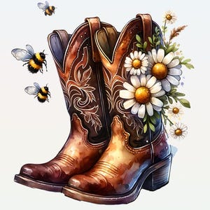 Boots and Bees PNG Digital Download Graphic Cute Cowgirl Boots Clipart Cowgirl T-shirt Design