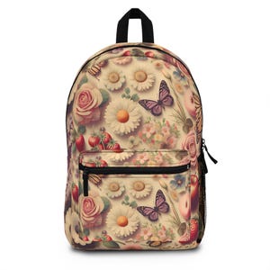 Floral Backpack with Butterflies, Trendy School Bag, Boho Style Backpack for Women, Unique Travel Accessory, Gift for Nature Lovers