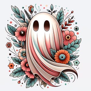 Summerween Floral Ghost PNG Digital Download Graphic Summerween Sublimation Graphic