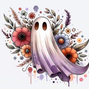 Summerween Floral Ghost PNG Digital Download Graphic Summerween Sublimation Graphic