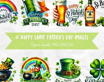 St. Patricks Day Clipart Bundle Saint Patricks Day Greeting Graphics Leprechaun Clip Art Shamrock Digital Art St Patricks Day PNG Pack