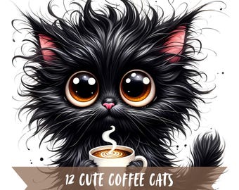 Schattige koffie katten clipartbundel, schattige dierenafbeeldingen, aquarel stijl transparante achtergrondafbeeldingen, grappige kitten digitale kunst png SVG