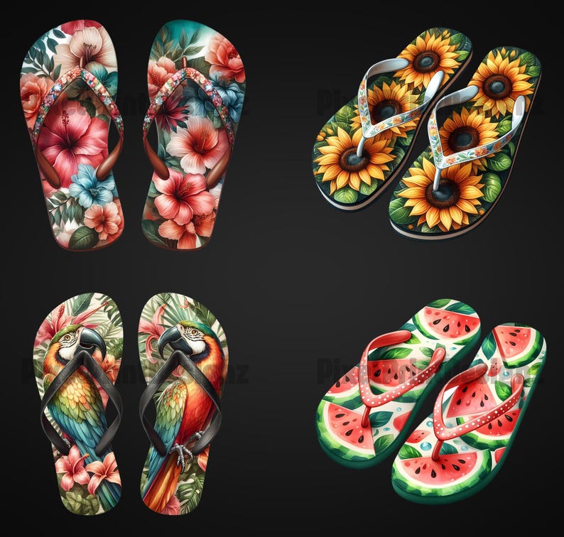 Summer Flip Flops Clipart Bundle, Watercolor Fun Beach Graphics ...