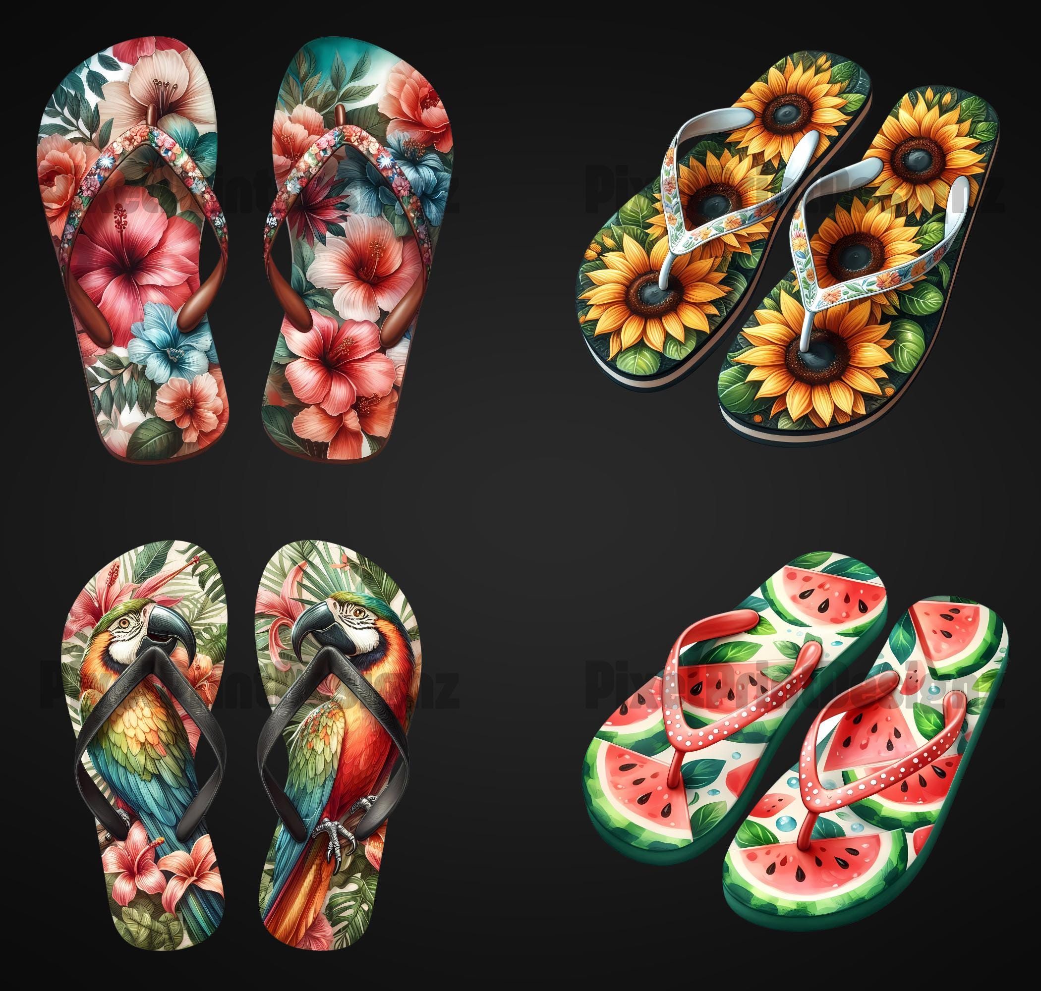 Summer Flip Flops Clipart Bundle, Watercolor Fun Beach Graphics ...