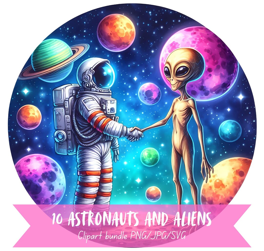 Astronauts and Aliens Clipart Bundle, Watercolor Space Graphics ...
