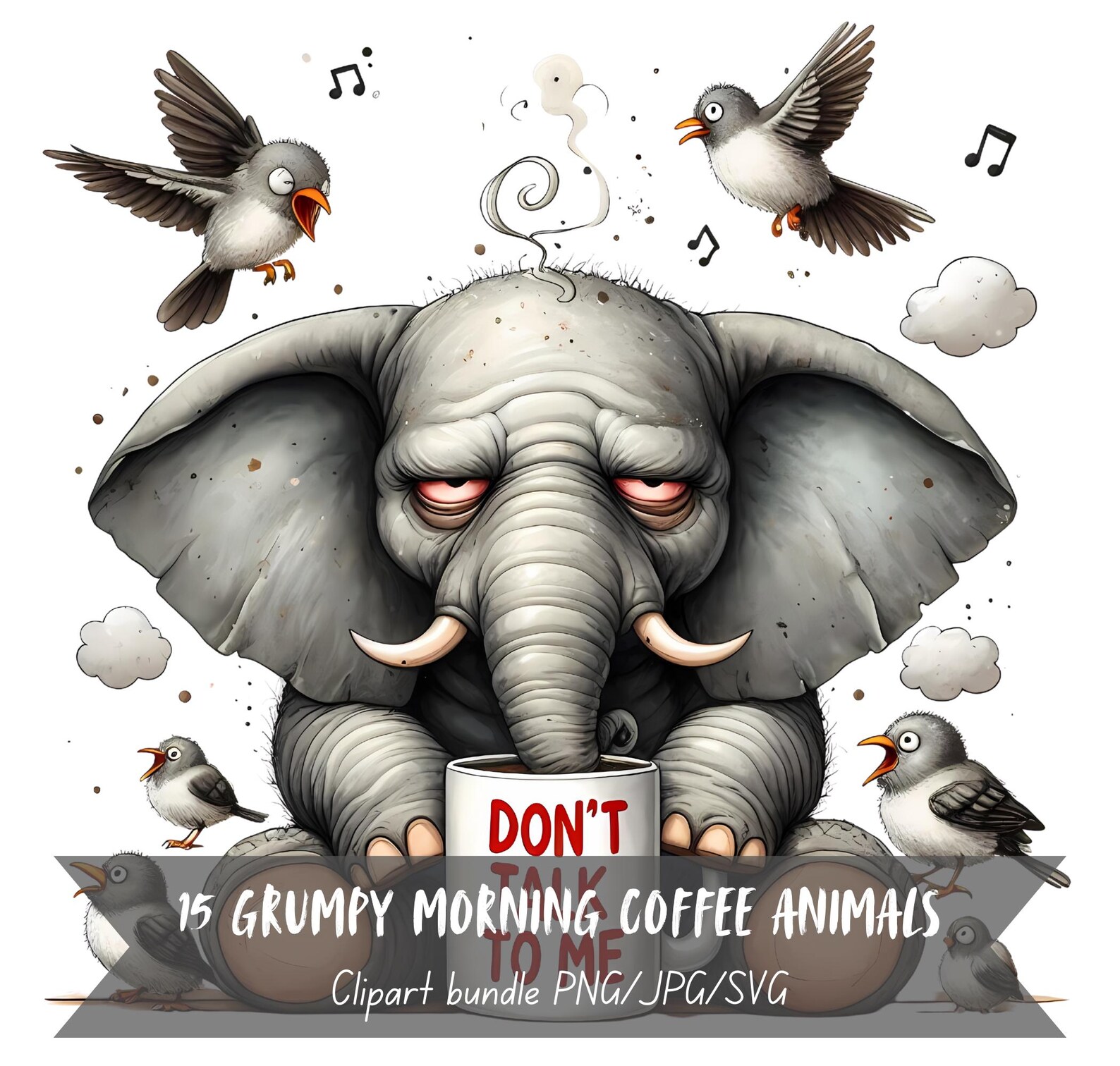 Relatable Morning Clipart Animal Grumpy Graphic Funny Office Clipart ...