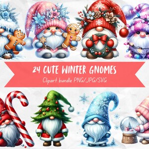 Puede incluir: Un conjunto de 24 ilustraciones de gnomos de invierno lindos. Los gnomos llevan varios atuendos y accesorios de temática invernal, como sombreros, bufandas y guantes. Algunos gnomos sostienen bastones de caramelo, galletas de jengibre y bolas de nieve. Todos los gnomos sonríen y están felices. 24 GNOMOS DE INVIERNO LINDOS Paquete de imágenes PNG/JPG/SVG