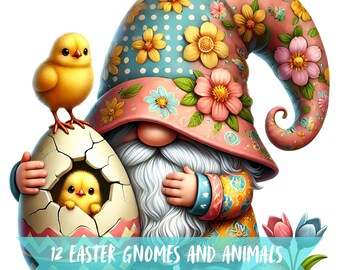 Cute Easter Gnome Animal Clipart Bundle Easter Animal Graphic Gnome Easter PNG Gnomes With Cute Animals With Gnomes SVG Cute Animal Clipart