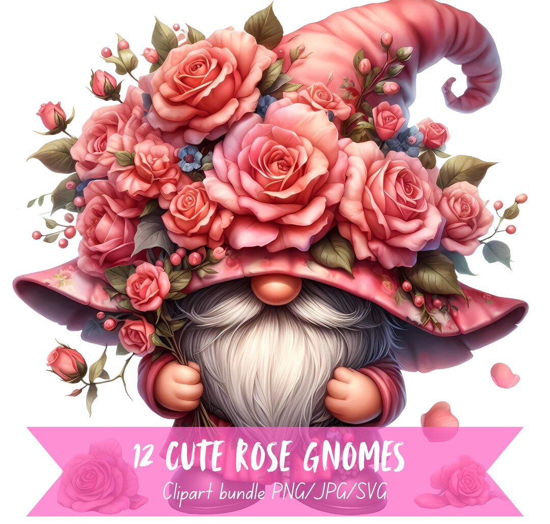 Cute Rose Gnome Clipart Bundle Rose Art Gnome Graphics Cute Rose ...