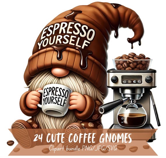 Cute Coffee Gnomes Clipart Bundle Coffee Graphics Gnomes Creative Gift For Coffee Lover Art Pack Gnomes Coffee Cute Gnomes PNG Coffee PNG