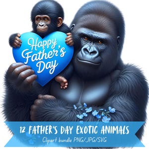 Bundle de cliparts animaux exotiques pour la fête des pères, texte pour la fête des pères heureux, graphiques Safari papa, fond Transparent bébé 300 DPI art numérique