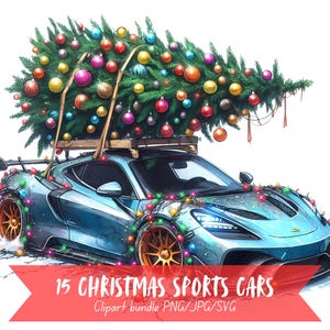 Weihnachten Sport Autos Clipart Bundle, Aquarell Bilder, transparenten Hintergrund, digitaler Download, für Geschenk Autos, Auto-Liebhaber, kommerzielle Nutzung