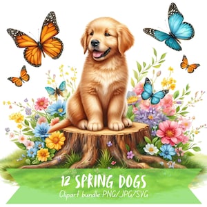 Niedlicher Hund Frühling Clipart Bundle Hund Niedlich Clipart Frühling Hund Digital Art Frühling Tier Niedlich PNG SVG Welpe Blume Clip Art Hund Kreatives Geschenk
