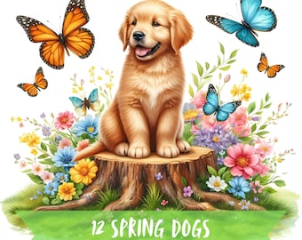 Cute Dog Spring Clipart Bundle Dog Cute Clipart Spring Dog Digital Art Spring Animal Cute PNG SVG Puppy Flower Clip Art Dog Creative Gift