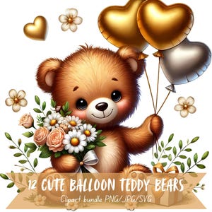Liebe Luftballons Clipart Teddy Bären Valentinstag Grafiken süße Bären Digital Art Pack Ballon Liebe Grafiken für Valentinstag Karte PNG
