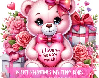 Adorable Valentine Teddy Bear Clipart For Creative Gifts For Valentines Day Bears Digital Pack Cute Valentines Day Clipart Bears Love