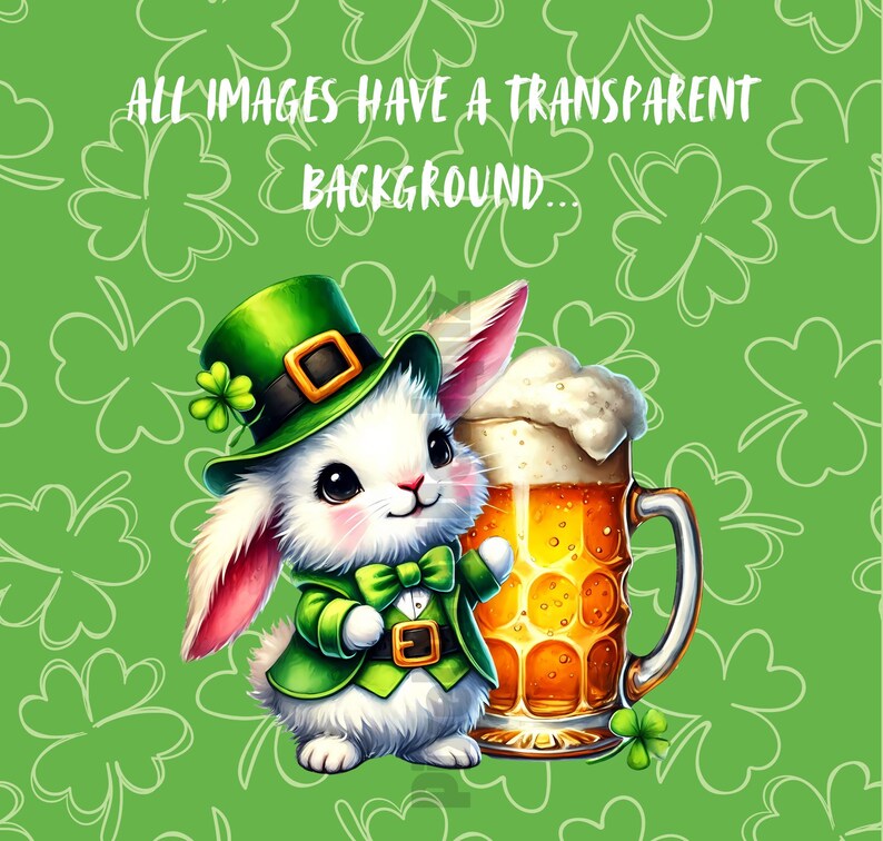 Shamrock Rabbit Cute Saint Patricks Day Bunnies Clipart Bundle, Transparent Background ...