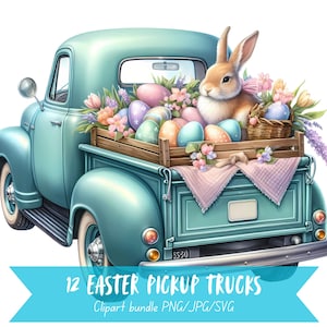 Pacchetto di clipart di camioncini di Pasqua Clipart di camion di Pasqua Coniglietto di Pasqua Auto Arte digitale Clipart di camion di Pasqua Pacchetto PNG di uova di Pasqua Auto di Pasqua