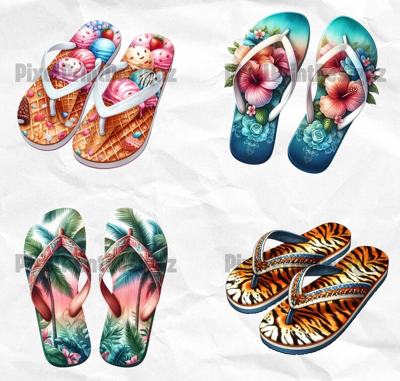 Summer Flip Flops Clipart Bundle, Watercolor Fun Beach Graphics ...