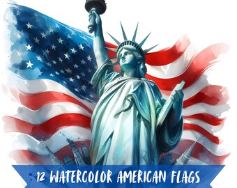 Watercolor American Flag Clipart Bundle American Flag Watercolor style Patriotic Graphic Patriotism Digital Art Patriotic Images PNG SVG