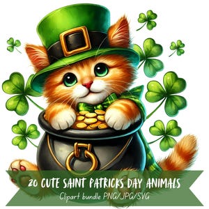 Clipart di animali del giorno di San Patrizio Grafica del giorno di San Patrizio Pacchetto di clipart di folletti del giorno di San Patrizio Leprechaun Animale PNG di San Patrizio