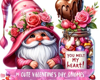 Love Gnomes Clipart Valentines Day Quote Pack Cute Gnomes Digital Art Bundle Gift For Candy Lover Art for Valentines Card Cute Graphics