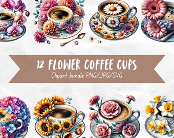 Coffee Cup Flower Clipart Bundle Coffee Cup Floral Art Coffee Cup Watercolor Graphics Floral Creative Gift For Coffee Lover Clip Art Coffee