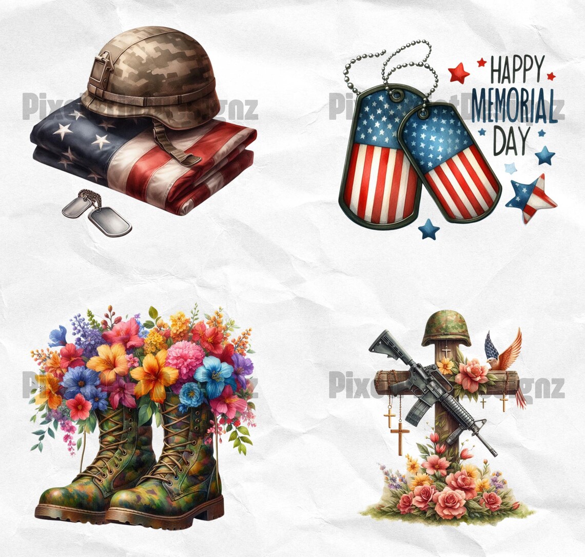 Memorial Day Clipart Bundle Memorial Day Watercolor Images American ...
