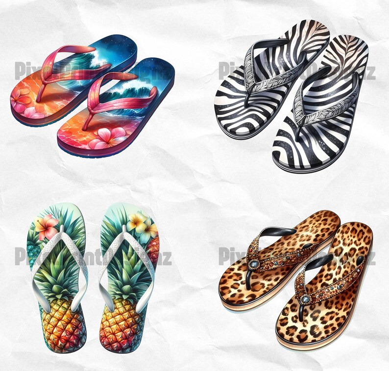 Summer Flip Flops Clipart Bundle, Watercolor Fun Beach Graphics ...