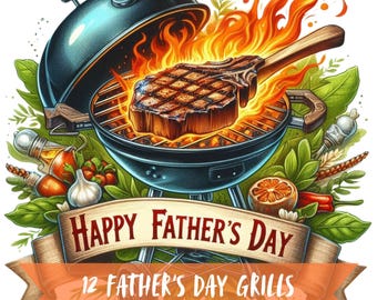 Happy Fathers Day Grills Clipart Bundle, Barbecue Watercolor Graphics, Transparent Background Cooking Images, 300 DPI Chef Digital Art PNG