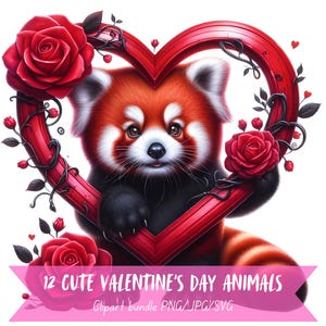 Lindo paquete de imágenes prediseñadas de animales para el día de San Valentín Paquete de acuarela de animales para el día de San Valentín Lindos gráficos de animales para el día de San Valentín