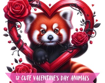 Cute Valentines Day Animal Clipart Bundle Valentines Animal Watercolor Pack Cute Animal Valentines Clipart Adorable Valentines day Graphics