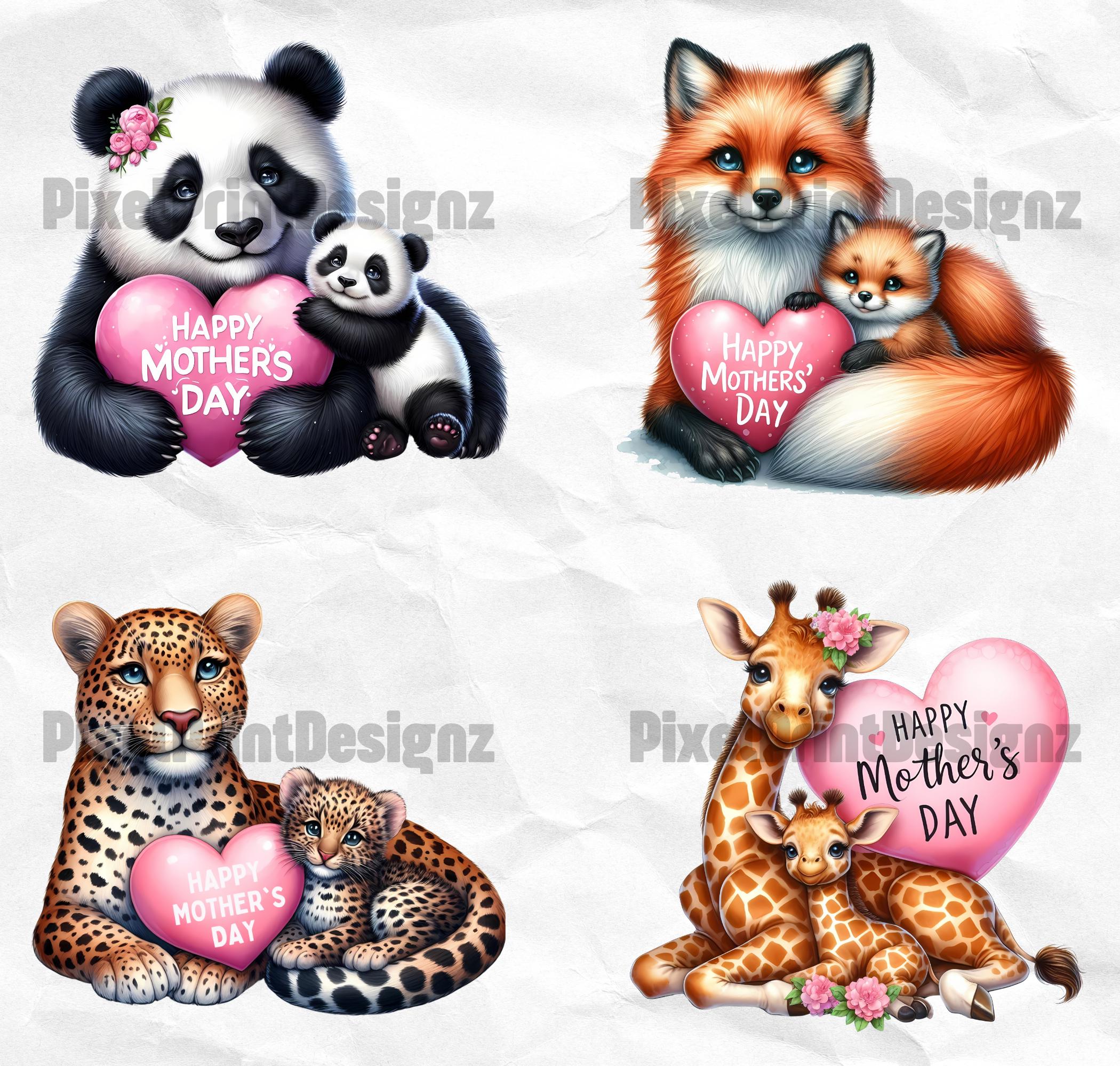 Mothers Day Exotic Animal Clipart Bundle, Cute Mom and Baby Graphic ...