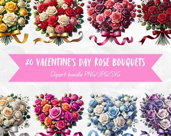 Rose Clipart Bundle Rose Love Graphics Heart Flowers Art For Card For Valentines Day Clipart For Card Heart Clipart Digital Love Pack