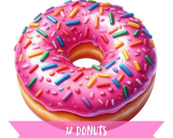 Donuts Clipart Bundle, Watercolor Transparent Background Cake Graphics, 300 DPI Colorful Sweets Images, Pastry Pack PNG SVG Digital Art