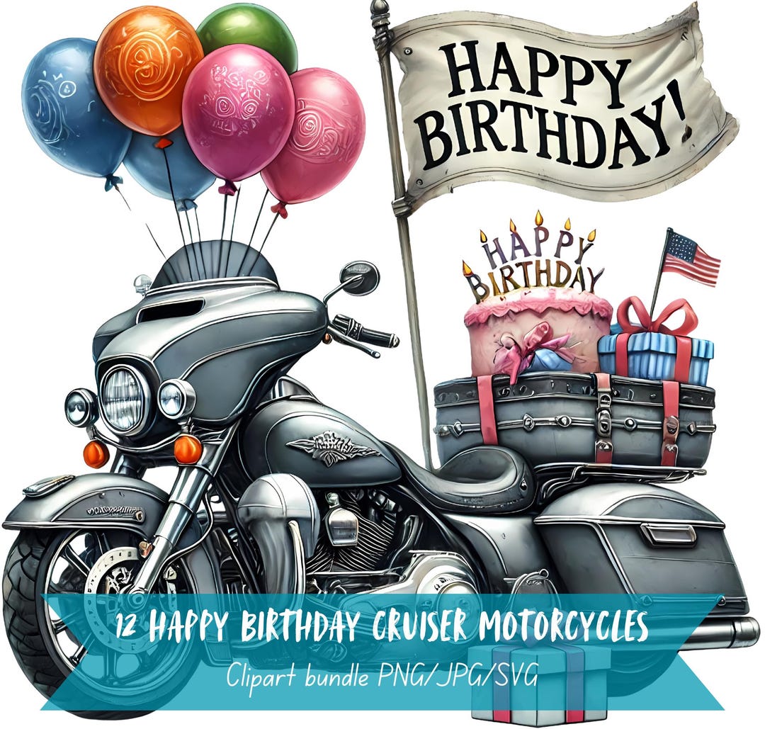 Birthday My Rider Happy Birthday Cruiser Motorcycles Clipart Bundle, Transparent ...