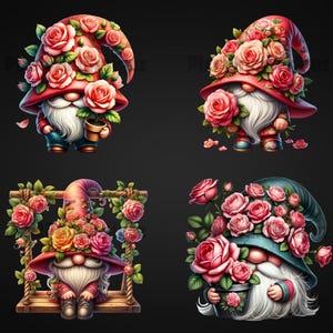 Cute Rose Gnome Clipart Bundle Rose Art Gnome Graphics Cute Rose ...