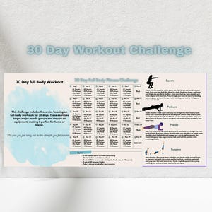 30 day full body fitness challenge, fitness challenge,30 day transformation challenge, printable fitness challenge,Digital fitness challenge