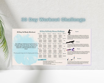 30 day full body fitness challenge, fitness challenge,30 day transformation challenge, printable fitness challenge,Digital fitness challenge