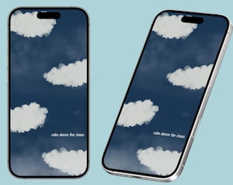 混沌とした雲の上の静けさの壁紙 | 静かな青い iPhone の背景 | ミニマリストの美的デジタル ダウンロード