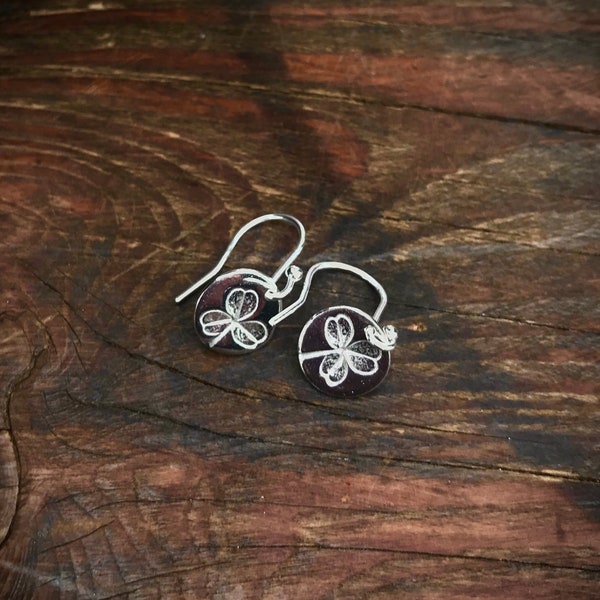 Silver Shamrock Earrings, Shamrock Charm, Good Luck Charm, Celtic Earrings, Shamrock Leaf, Irish Keepsake, Leaf Impression, Lucky Charm