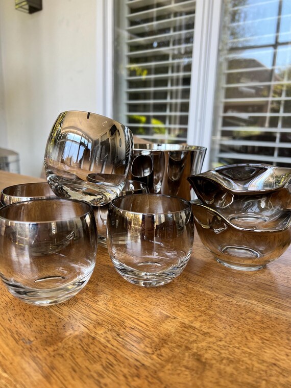 Dorothy Thorpe Silver Ombré Barware Set: MCM Roly Poly Glasses
