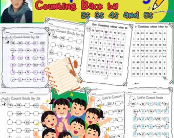 Terugtellen met 2 3 4 en 5 overslaan, werkbladen, doolhofspel / Werkbladen afdrukbaar huiswerk / Rekenen voor kinderen