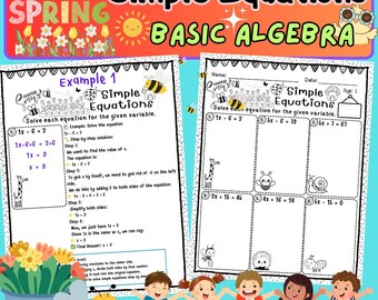 Eenvoudige lentevergelijkingen | Basisalgebra-werkbladen voor groep 4-6 | Oplossen voor x | Geen voorbereiding