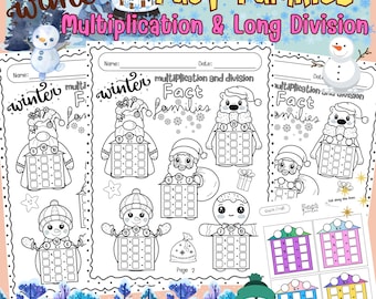 Famiglie di fatti invernali: fogli di lavoro su moltiplicazione e divisione (stampabili)