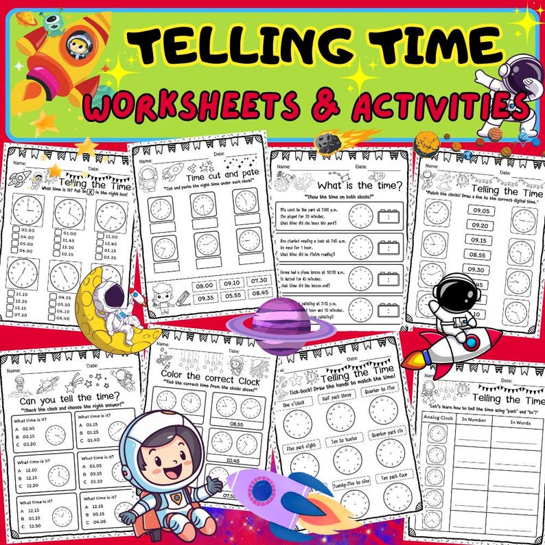 Telling Time Fun : Space-themed Clock Worksheets & Hands-on Activities ...