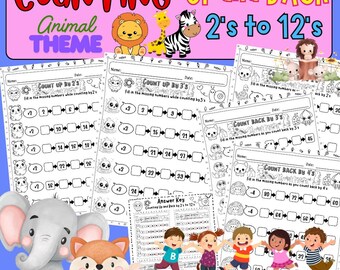 Optellen en terugtellen van 2 tot 12 | Leuke werkbladen voor overslaan met dierenthema